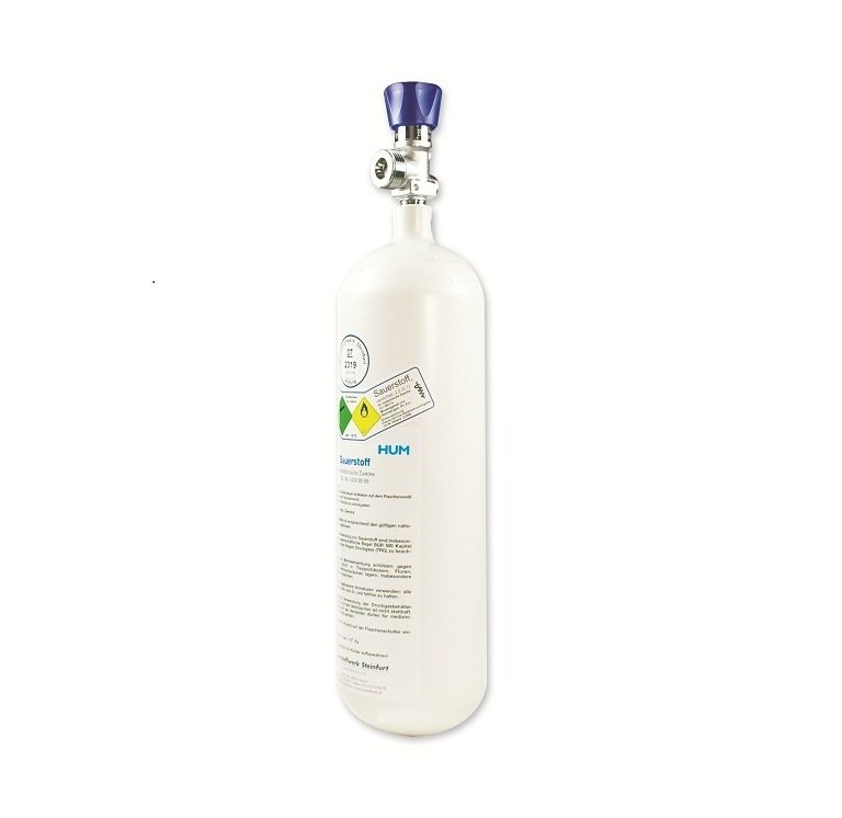 Sauerstoffflasche Leichtstahl, gefüllt 1 Liter