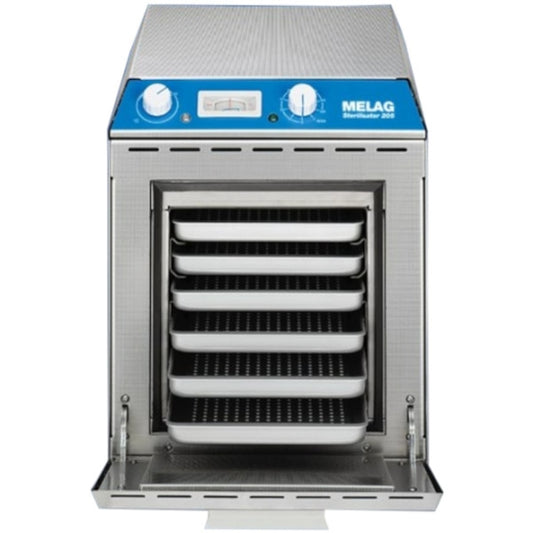 MELAG Heißluft Sterilisator 205 mit Halterung für 3 Kassetten oder 3 Tabletts
